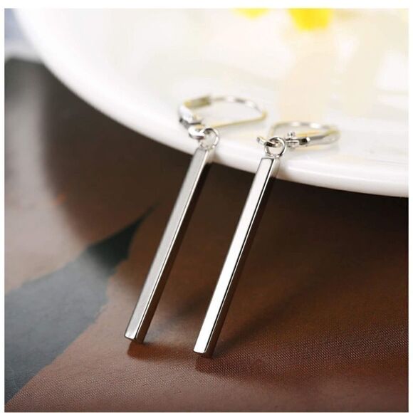 RESTOCKED❤️ Sterling Silver Vertical Bar Earrings - Picture 9 of 9